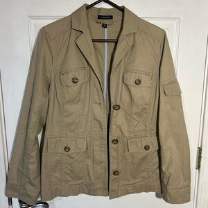 Lands End Utility Jacket Blazer Khaki Tan Size Medium 10-12 100% Cotton Classic